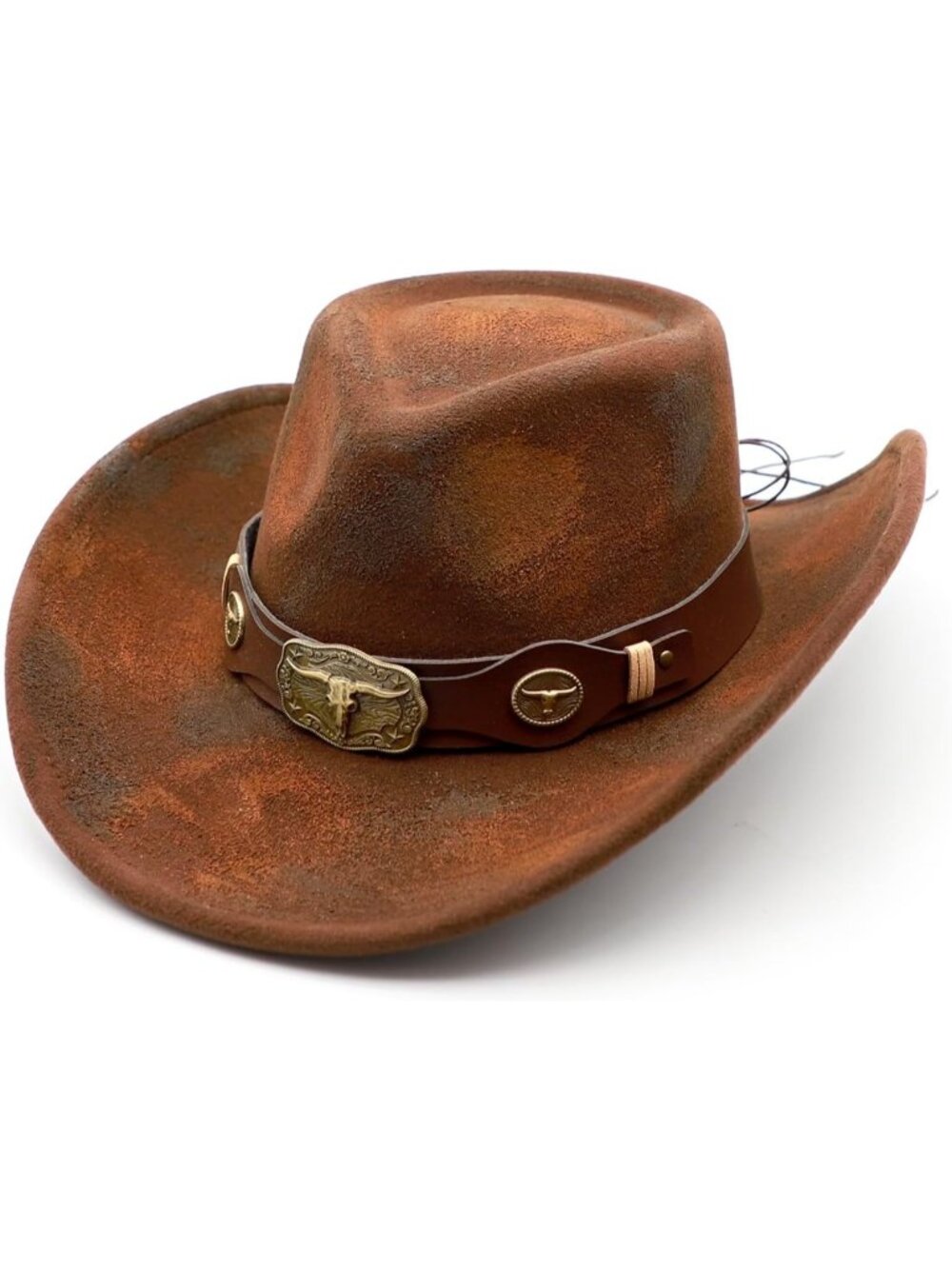 Unisex Rusty Coffee Wide Brim Felt Buckle Fedora Country Western Cowboy Hat